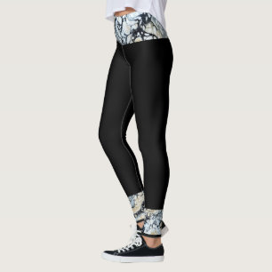 Black/Black White Abstract Waist Ankle border Leggings