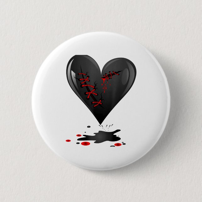 Black Bleeding Cut Open Broken Heart Goth Valentin 6 Cm Round Badge (Front)