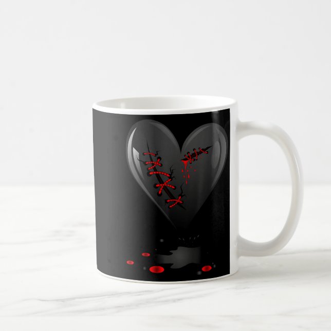 Black Bleeding Cut Open Broken Heart Goth Valentin Coffee Mug (Right)