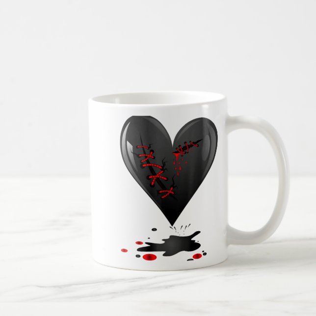 Black Bleeding Cut Open Broken Heart Goth Valentin Coffee Mug (Right)