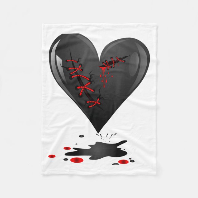 Black Bleeding Cut Open Broken Heart Goth Valentin Fleece Blanket (Front)