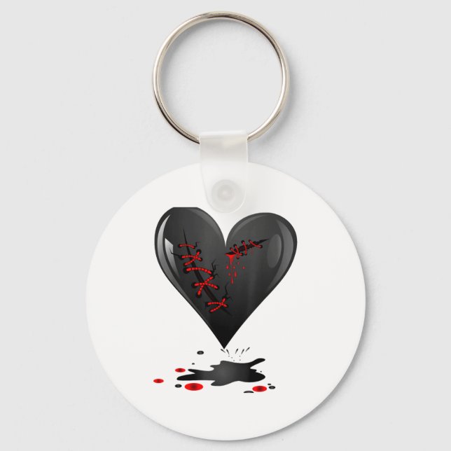 Black Bleeding Cut Open Broken Heart Goth Valentin Key Ring (Front)