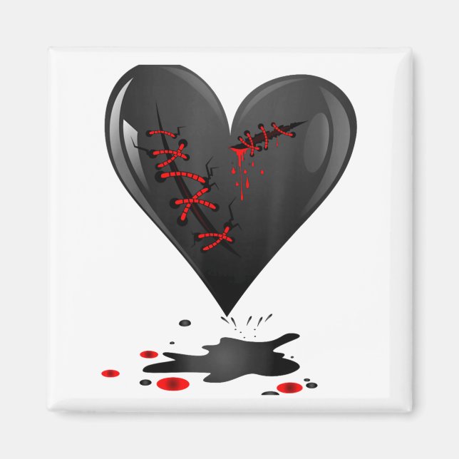 Black Bleeding Cut Open Broken Heart Goth Valentin Magnet (Front)