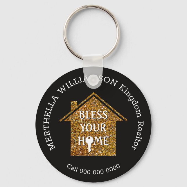 Black BLESS YOUR HOME Real Estate Realtor Keychain (Front)