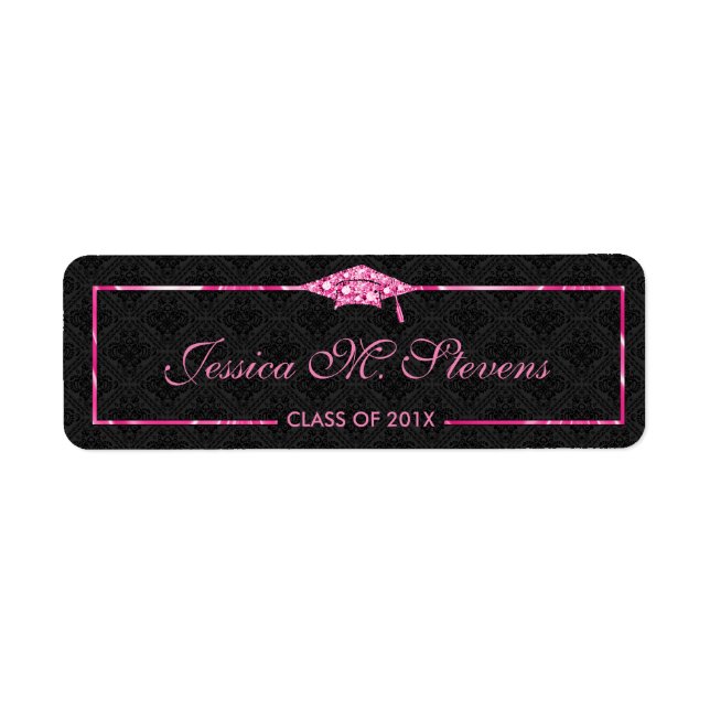 Black & Bling Graduation Hat With Pink Frame (Front)