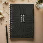 Black Blocked Spiral Weekly Planner<br><div class="desc">Simple personal stationery 2025  annual/weekly planner featuring squared year digits and a background of exaggerated sized numbers. Annual planner (12 months) with open monthly overviews and weekly planning sheets. Cover in a curated selection of modern colours. Contact for assistance in personalising or creating special colour combination.</div>