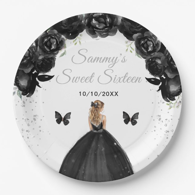 Black Blonde Hair Princess Sweet Sixteen Paper Plate (Front)