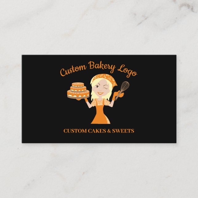 Black Blonde Lady Boss Cake Decorator Bakery Business Card (Front)