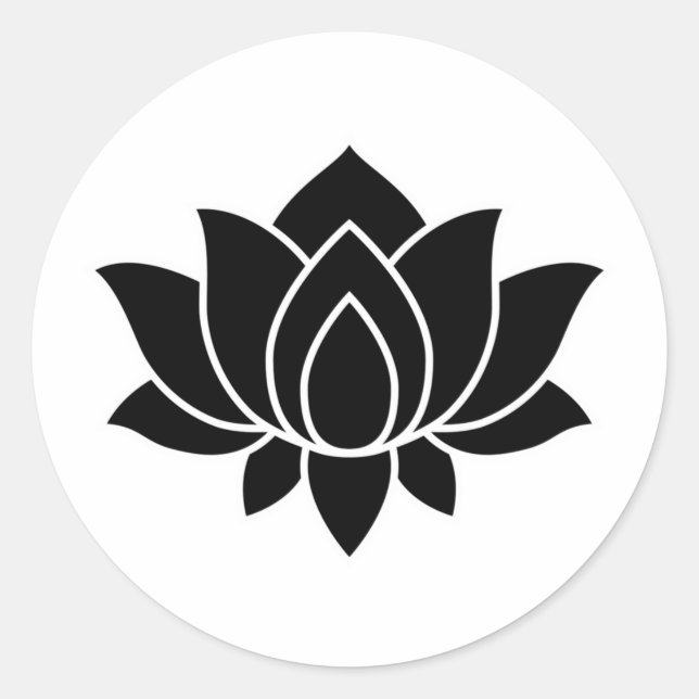 Black Blooming Lotus Flower symbol Classic Round S Classic Round Sticker (Front)