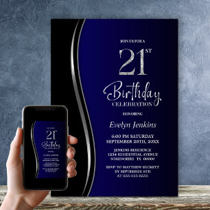 Black Blue 21st Birthday Party Invitation