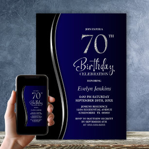 Black Blue 70th Birthday Party Invitation