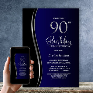 Black Blue 90th Birthday Party Invitation