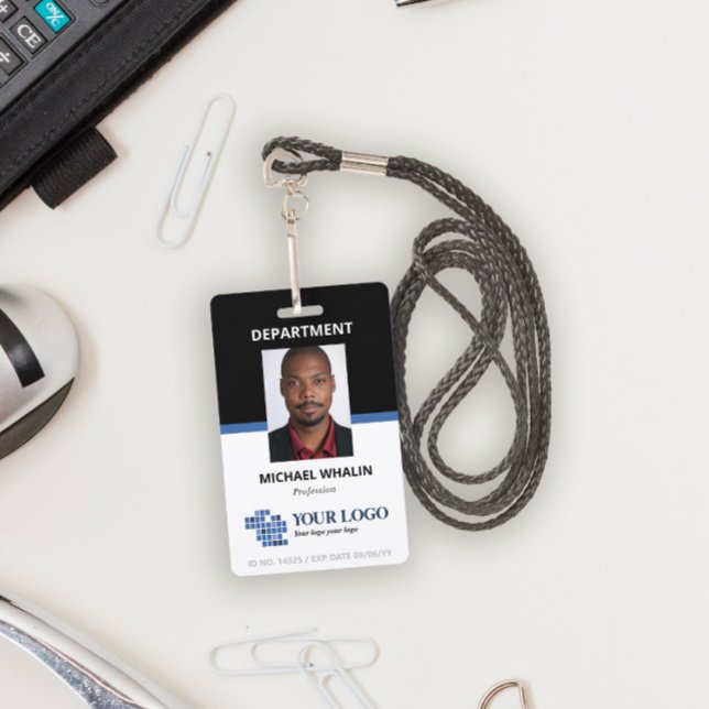 Black Blue Add Your Logo & Photo ID ID Badge (Creator Uploaded)