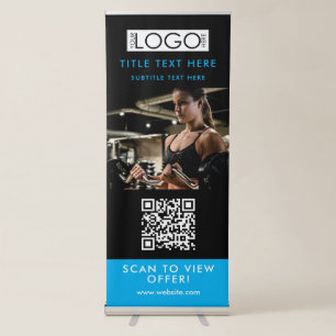 Black & Blue All Purpose QR Code Business Logo Retractable Banner
