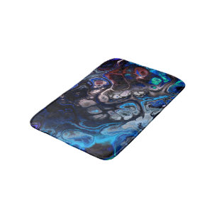 Black, blue and burgundy tie dye marble pattern bath mat