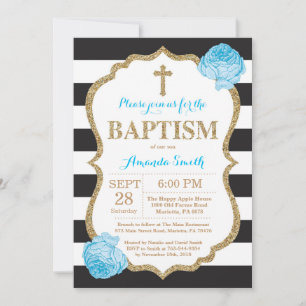 Black Blue and Gold Glitter Baptism Invitation
