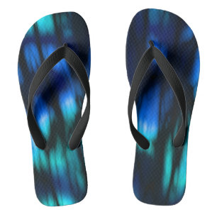 Black blue and green flip flops