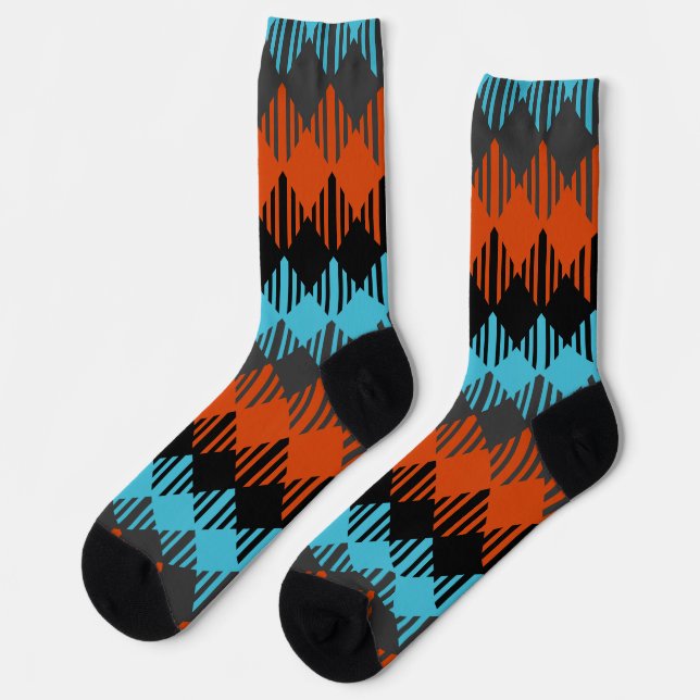 Black, Blue and Orange Geometric Socks (Left)