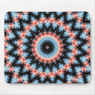 Black, blue and red Mandala Star Mouse Mat
