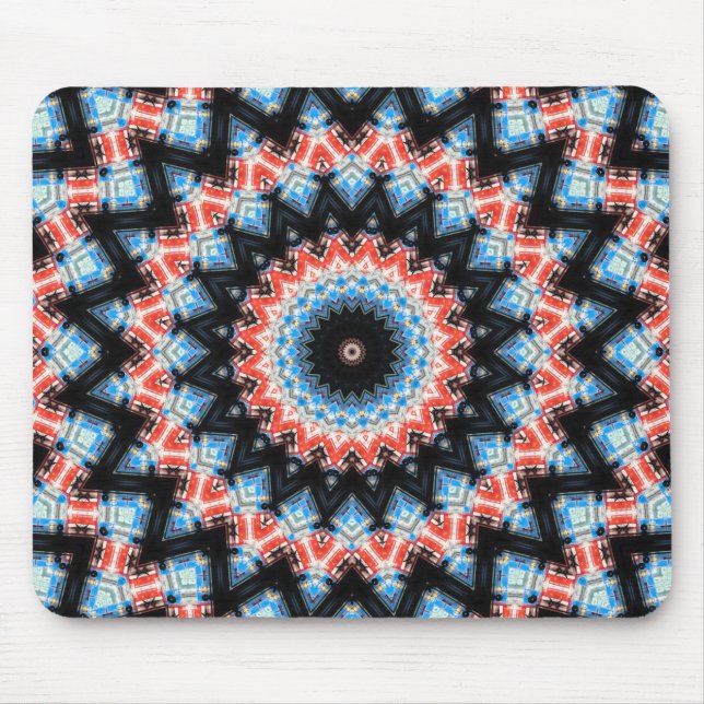 Black, blue and red Mandala Star Mouse Mat (Front)