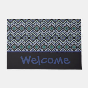 Black Blue and Teal Welcome Doormat