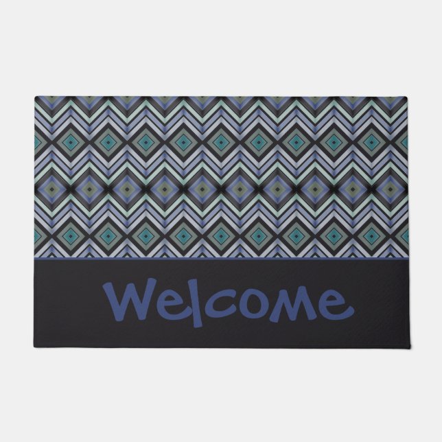Black Blue and Teal Welcome Doormat (Front)