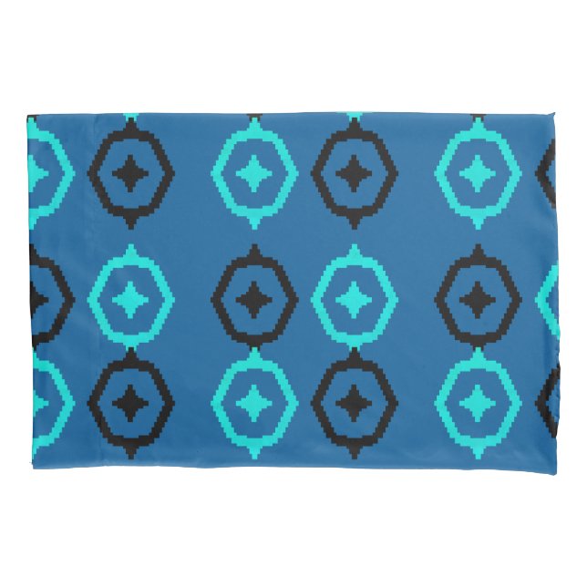 Black Blue and Turquoise Aztec Ikat Pillowcase (Front)