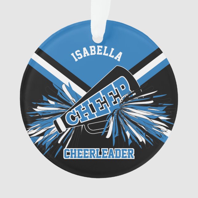 Black, Blue and White Cheerleader Ornament (Front)