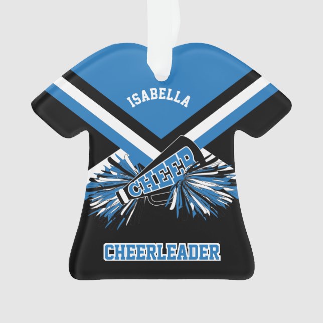 Black, Blue and White Cheerleader Ornament (Front)