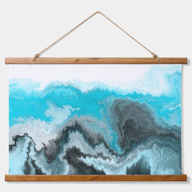 Black, Blue and  White Marble Waves    Hanging Tapestry (Front)