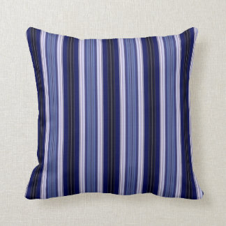 Black, Blue and White Striped Throw Pillow