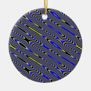Black Blue and Yellow Swirly Pattern Ceramic Tree Decoration