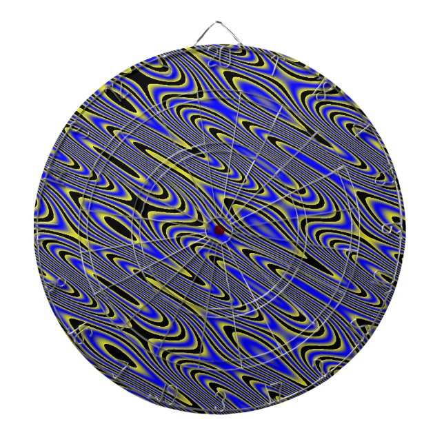Black Blue and Yellow Swirly Pattern Dart Board (Front)