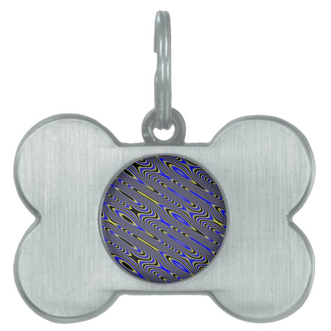 Black Blue and Yellow Swirly Pattern Pet Tag (Front)