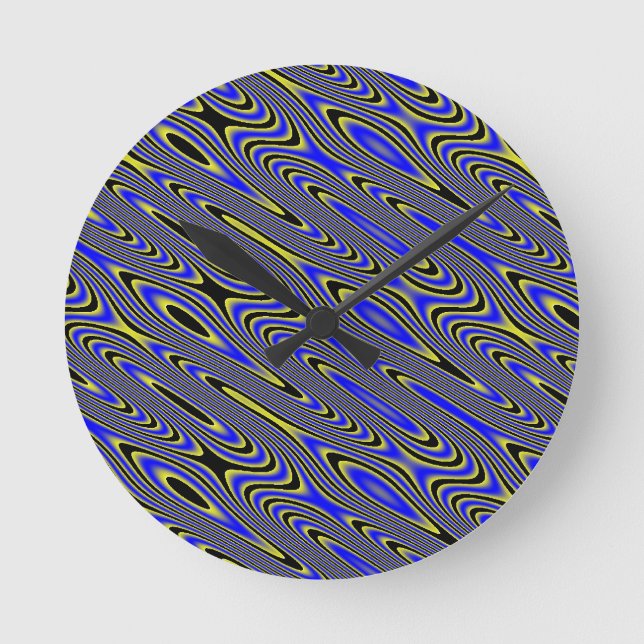 Black Blue and Yellow Swirly Pattern Wall Clock (Front)