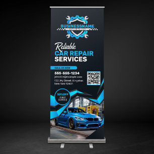 Black & Blue Automotive Auto Detailing Car Repair Retractable Banner