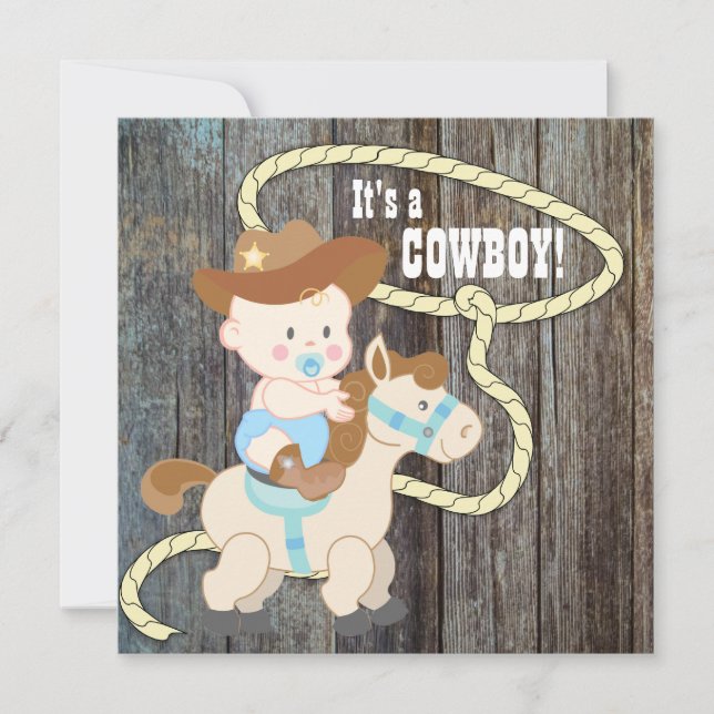 Black Blue Barn Wood Cowboy Baby Shower Invitation (Front)