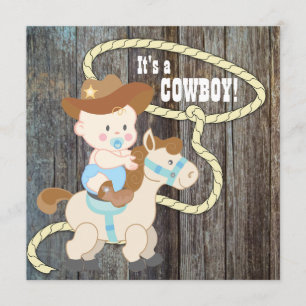Black Blue Barn Wood Cowboy Baby Shower Invitation