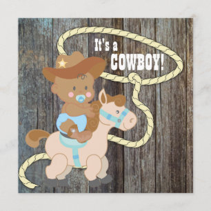 Black Blue Barn Wood Cowboy Baby Shower Invitation