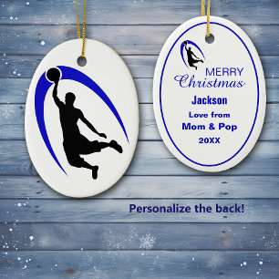 Black Blue Basketball Logo Personalised Ceramic Or Tree Decoration