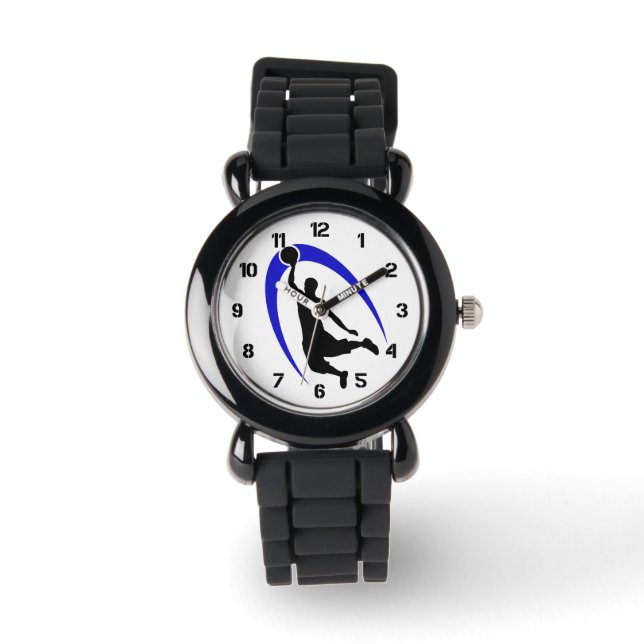 Black Blue Basketball Player Logo Number Watch (Front)