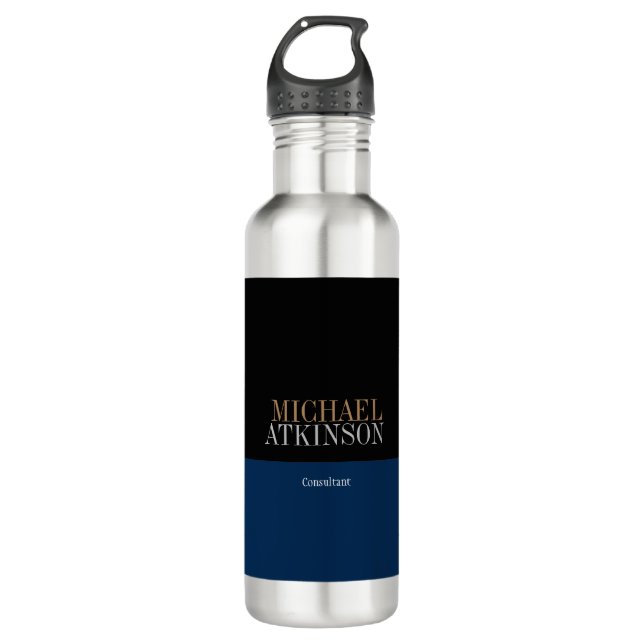 Black Blue Bold Text Trendy Stylish 710 Ml Water Bottle (Front)