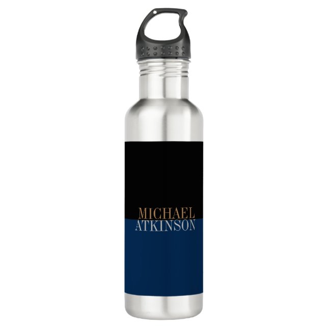 Black Blue Bold Text Trendy Stylish 710 Ml Water Bottle (Front)