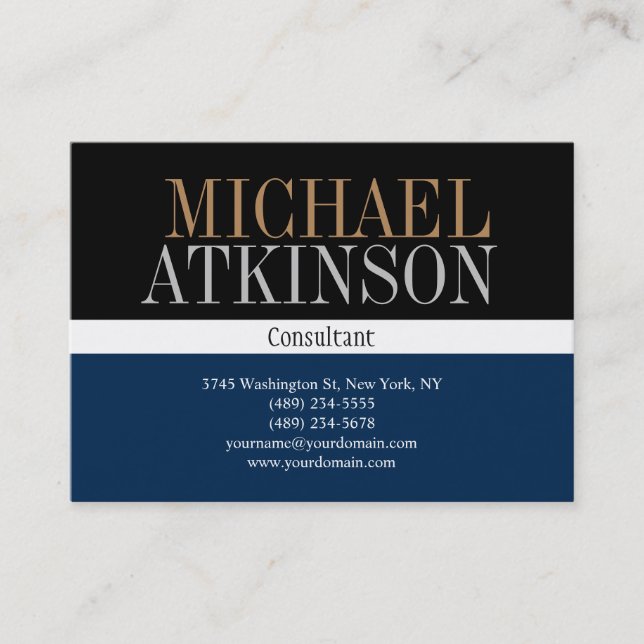 Black Blue Bold Text Trendy Stylish Business Card (Front)