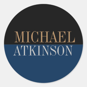 Black Blue Bold Text Trendy Stylish Classic Round Sticker