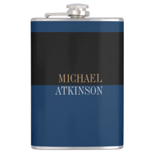 Black Blue Bold Text Trendy Stylish Your Name Hip Flask
