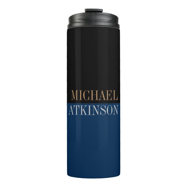 Black Blue Bold Text Trendy Stylish Your Name Thermal Tumbler (Front)