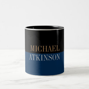 Black Blue Bold Text Trendy Stylish Your Name Two-Tone Coffee Mug