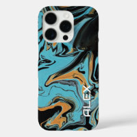 Black, Blue & Burnt Orange Paint Swirl 