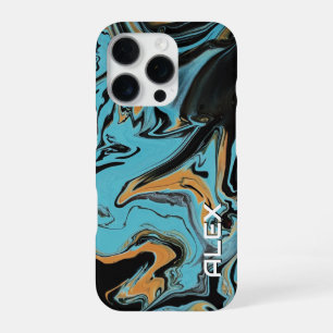 Black, Blue & Burnt Orange Paint Swirl  iPhone 16 Pro Case